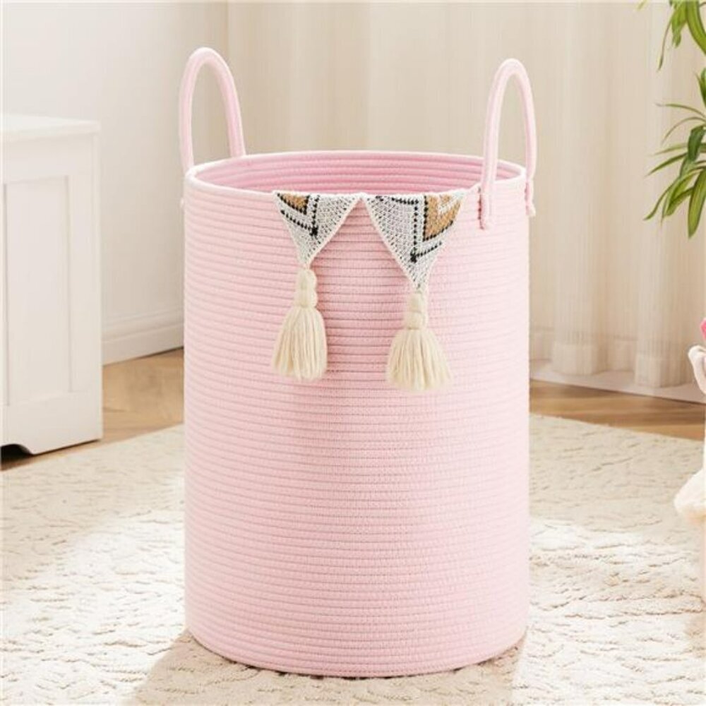 Woven Cotton Rope Laundry Basket Decorative Storage Hamper 60L for Clothes
